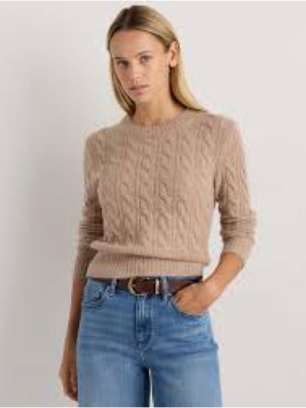 J. Crew Classic Cable Knit Crewneck Sweater - Beige